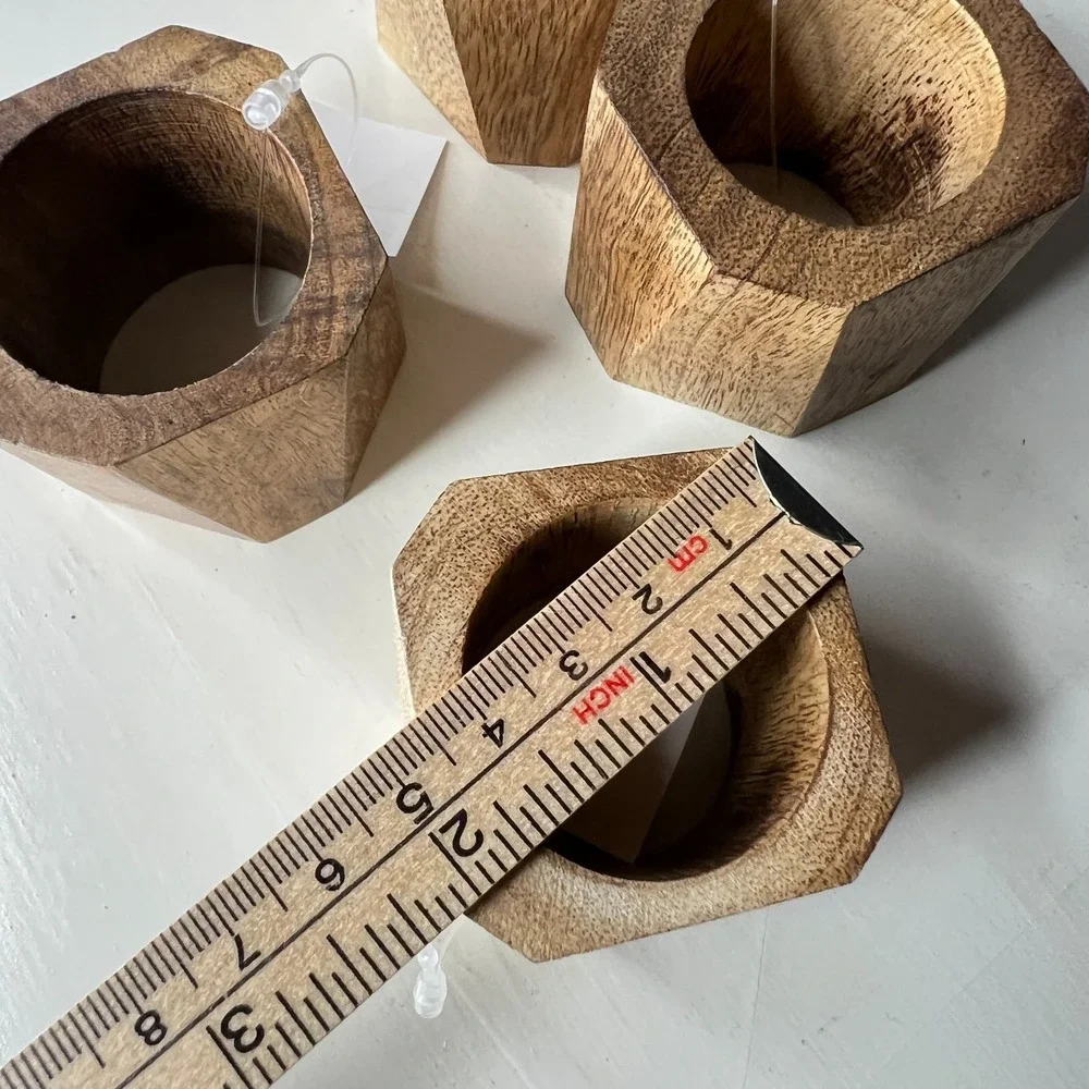 World Market Wooden Napkin Rings Set of 4 Geometric Natural Wood Table Decor